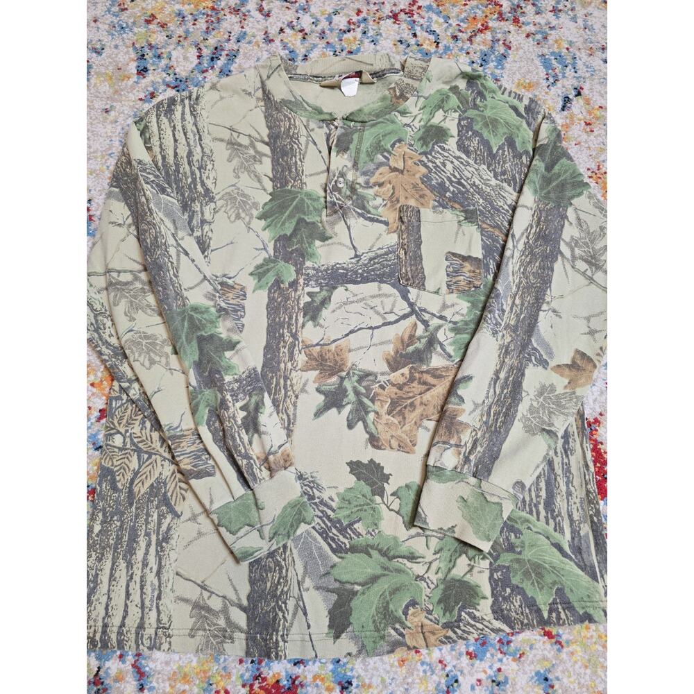 Vintage 90's Redhead Realtree Camo Henley Longsleeve Shirt Size Medium Hunting